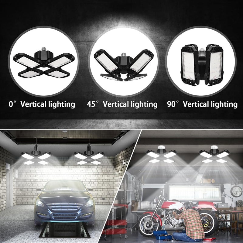 AUDLES 2 Pack LED Garage Light, 150W 15000LM 6500K LED Shop Lights, Garage Lights Ceiling Led with 4 Deformable Panels, Screw in E26/E27 Bulb Socket for Warehouse, Basement, Attic, Barn, High Bay Lighting - Image 3